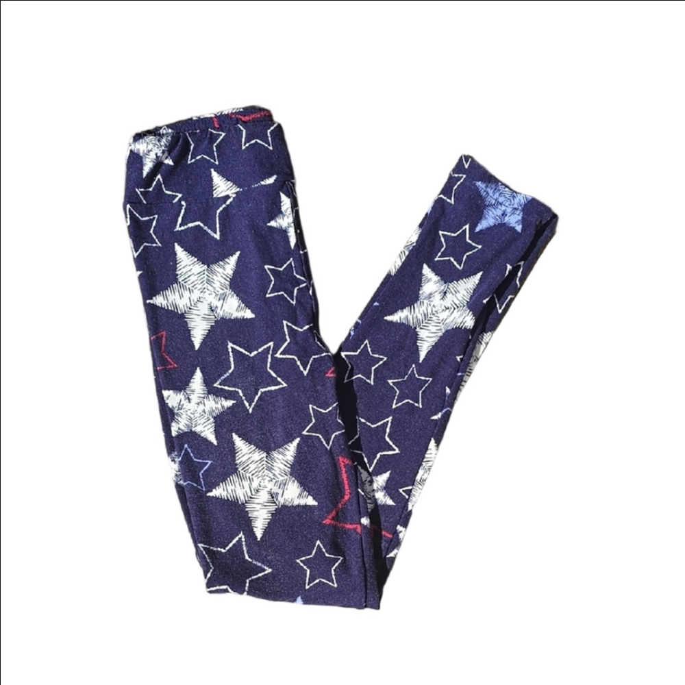 LuLa Roe Kids Star Print Blue Leggings - L/XL